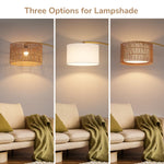76" Rattan Arc Floor Lamp for Living Room – Dual Shades, Remote Dimmable, Natural Woven, Boho, Bedroom, Bulb Included, Gold