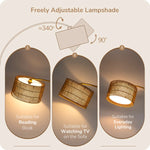 76" Rattan Arc Floor Lamp for Living Room – Dual Shades, Remote Dimmable, Natural Woven, Boho, Bedroom, Bulb Included, Gold