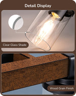 Industrial 2-Light Bathroom Vanity Light Over Mirror – Black Metal, Wood Grain, Clear Glass, E26, Farmhouse, Rustic Modern