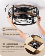 21" Flush Mount Ceiling Fan with Light for Bedroom – Pre-Assembled, Brushed Gold, Dimmable LED, Low Profile, Remote Control