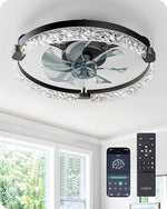 20" Bladeless LED Ceiling Fan with Light for Bedroom – Black, App & Remote, Dimmable, 6 Speed, Flush Mount, Low Profile