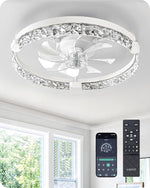 20" Bladeless LED Ceiling Fan with Light for Bedroom – White, App & Remote, Dimmable, 6 Speed, Flush Mount, Low Profile