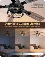 52" Farmhouse Caged Ceiling Fan with Light for Living Room – Black, DC Motor, 6 Speed, Dimmable Remote, Fandelier, Bedroom