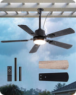 42" IP66 Waterproof Outdoor Ceiling Fan with Light – Black, Patio, Pergola, Gazebo, Compact, Wet Rated, Remote Control