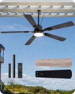 52" IP66 Waterproof Outdoor Ceiling Fan with Light – Black, Patio, Pergola, Gazebo, Covered Porch, Wet Rated, Remote