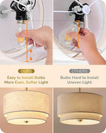 12.6" 3-Light Semi Flush Mount Ceiling Light for Bedroom – Double Drum Linen Shade, Dining Room, Hallway, Gold or Black
