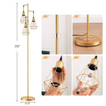 70" Farmhouse Industrial Tree Floor Lamp for Living Room – Diamond Shade, 3 Edison Bulbs, Gold, Home Office, Statement