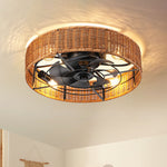 19.7" Boho Rattan Caged Ceiling Fan with Light for Bedroom – Handwoven, Remote Control, LED, Reversible, Coastal, Living Room