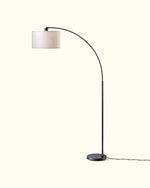 78.4" Arc Floor Lamp with Linen Drum Shade for Living Room – Foot Switch, Adjustable, Bedroom, Reading Corner, 2 Finishes