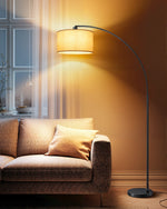 78.4" Arc Floor Lamp with Linen Drum Shade for Living Room – Foot Switch, Adjustable, Bedroom, Reading Corner, 2 Finishes