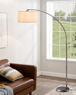 78.4" Mid-Century Arc Floor Lamp for Living Room – Antique Bronze, Adjustable Linen Shade, Dimmable Remote, Bulb Included