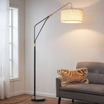 76" Arched Linen Floor Lamp for Living Room – Remote Control, Triangular Base, Adjustable Shade, Dimmable, Bedroom, Reading