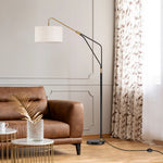 76" Arched Linen Floor Lamp for Living Room – Remote Control, Triangular Base, Adjustable Shade, Dimmable, Bedroom, Reading