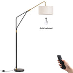 76" Arched Linen Floor Lamp for Living Room – Remote Control, Triangular Base, Adjustable Shade, Dimmable, Bedroom, Reading