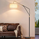 76" Arched Linen Floor Lamp for Living Room – Remote Control, Triangular Base, Adjustable Shade, Dimmable, Bedroom, Reading