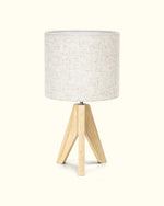 Boho Wooden Tripod Table Lamp for Bedroom – Linen Shade, Nightstand, Bohemian, Living Room, Scandinavian, 4 Wood Finishes