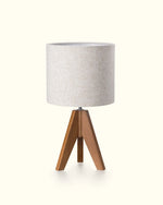 Boho Wooden Tripod Table Lamp for Bedroom – Linen Shade, Nightstand, Bohemian, Living Room, Scandinavian, 4 Wood Finishes