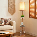 Column Floor Lamp with Wood Shelves for Living Room – 63.8 in, Display Shelving, Reading, Bedroom, Bohemian, Farmhouse