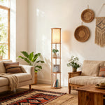 Column Floor Lamp with Wood Shelves for Living Room – 63.8 in, Display Shelving, Reading, Bedroom, Bohemian, Farmhouse