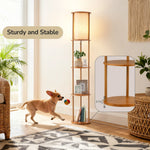 Column Floor Lamp with Wood Shelves for Living Room – 63.8 in, Display Shelving, Reading, Bedroom, Bohemian, Farmhouse