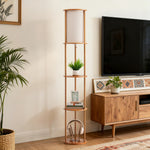 Column Floor Lamp with Wood Shelves for Living Room – 63.8 in, Display Shelving, Reading, Bedroom, Bohemian, Farmhouse