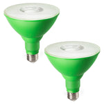 Green PAR38 LED Outdoor Flood Bulbs for Christmas Spotlight – 2 Pack, 18W Dimmable, E26, Flag Pole, Garden, Holiday Decor