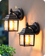 Dusk to Dawn Outdoor Porch Light – 2 Pack, Water Ripple Glass, Black, Anti-Rust, IP65, Front Door, Garage, Matching Pair