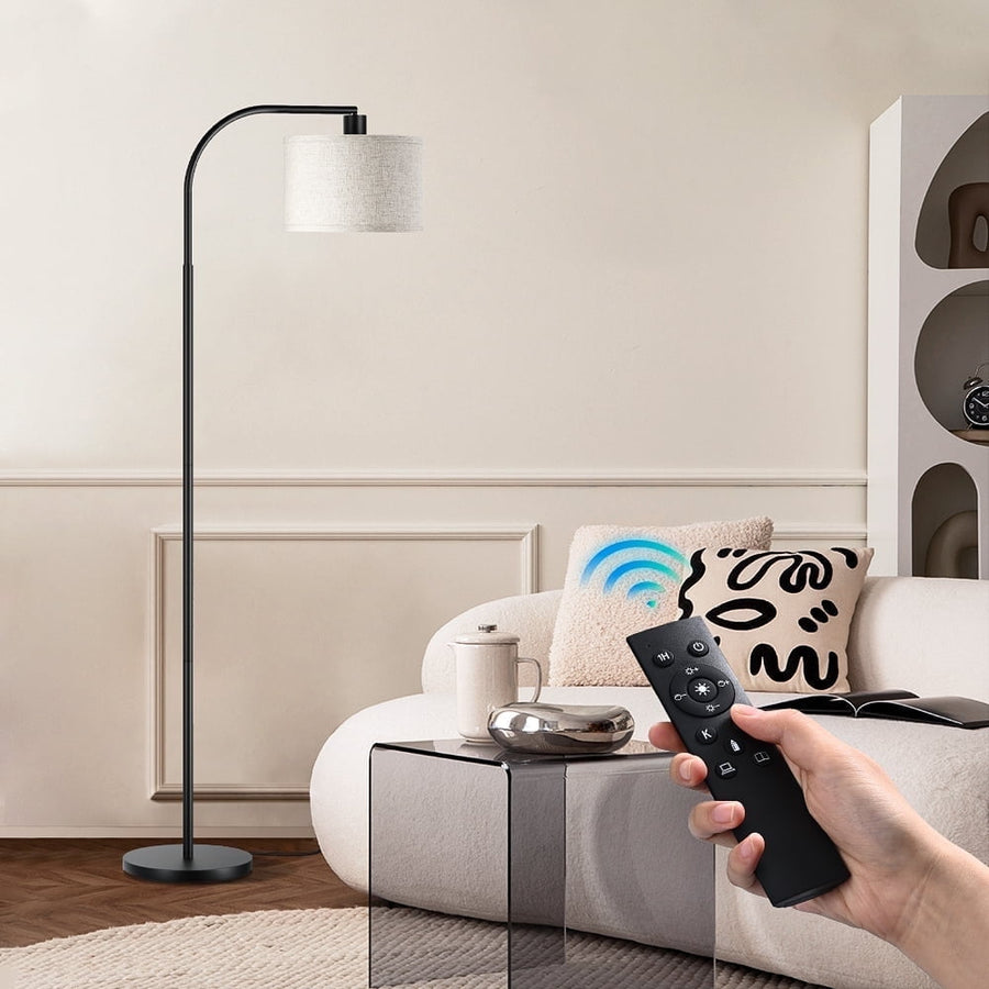 63.4" Arc Floor Lamp for Living Room – Remote Control, Adjustable Shade, Dimmable LED Bulb, Black, Bedroom, Reading Corner