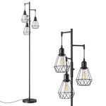 70" Farmhouse Industrial Tree Floor Lamp for Living Room – Black, 3 Edison Bulbs, Dimmable, Bedroom, Home Office, Statement