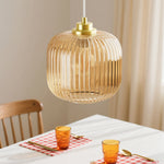 8" Cognac Amber Glass Pendant Light for Dining Room – Warm Glow, Kitchen Island, Bar, Farmhouse, Mediterranean, E26