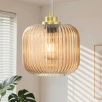 8" Cognac Amber Glass Pendant Light for Dining Room – Warm Glow, Kitchen Island, Bar, Farmhouse, Mediterranean, E26
