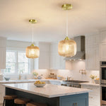 8" Cognac Amber Glass Pendant Light for Dining Room – Warm Glow, Kitchen Island, Bar, Farmhouse, Mediterranean, E26