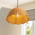 16" Handcrafted Natural Rattan Pendant Light for Kitchen Island – Adjustable Height, Boho, Dining Room, Farmhouse, E26