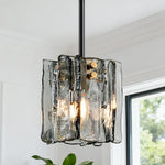 5" Smoky Gray Ripple Glass Pendant Light for Kitchen Island – Luxury Artisan, Dining Room, Bar, Bathroom, Contemporary