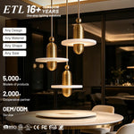 Natural Alabaster Disc Pendant Light – Brass Finish, Kitchen Island, Dining Room, Cafe, Restaurant, Warm LED, Stone Ceiling Light