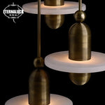 Natural Alabaster Disc Pendant Light – Brass Finish, Kitchen Island, Dining Room, Cafe, Restaurant, Warm LED, Stone Ceiling Light