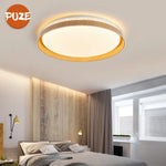 Nordic Wood Grain Round LED Ceiling Light – Dimmable Remote, Bedroom, Living Room, Japandi, Scandinavian, Flush Mount, Iron