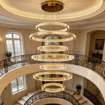 Large Architectural Ring LED Chandelier – Hotel Lobby, Villa Atrium, High Ceiling, Commercial, Bronze, 70cm, Modern Circular