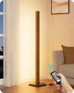Solid Wood LED Corner Floor Lamp for Bedroom – Dimmable Remote, Stepless Dimmer, Walnut, Natural Ash, Scandinavian, 3 Finishes
