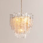 24" 9-Light Five-Tier Cascading Glass Chandelier for Dining Room – Clear Ripple Glass, Foyer, Luxury, Statement, Handcrafted