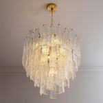 24" 9-Light Five-Tier Cascading Glass Chandelier for Dining Room – Clear Ripple Glass, Foyer, Luxury, Statement, Handcrafted