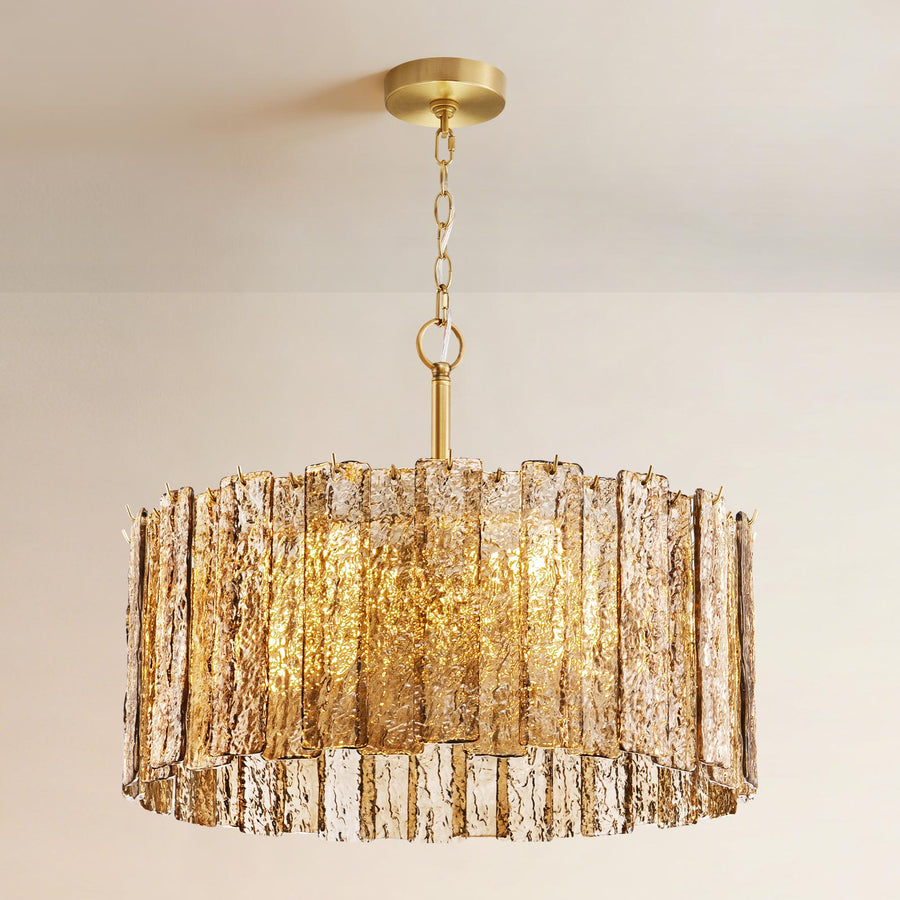 24" 8-Light Cognac Glass Chandelier for Dining Room – Warm Amber, Wavy Glass, Foyer, Living Room, Statement, Handcrafted