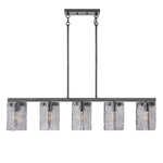5-Light Linear Glass Chandelier for Kitchen Island – Smoky Gray Water-Ripple Shades, Dining Room, Modern, Handcrafted