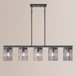 5-Light Linear Glass Chandelier for Kitchen Island – Smoky Gray Water-Ripple Shades, Dining Room, Modern, Handcrafted