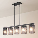 5-Light Linear Glass Chandelier for Kitchen Island – Smoky Gray Water-Ripple Shades, Dining Room, Modern, Handcrafted