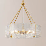 30" 8-Light Clear Ribbed Glass Chandelier for Dining Room – Textured Statement, Foyer, Living Room, Luxury, Modern, Handcrafted