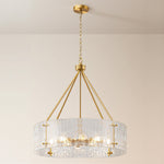 30" 8-Light Clear Ribbed Glass Chandelier for Dining Room – Textured Statement, Foyer, Living Room, Luxury, Modern, Handcrafted