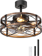 20" Caged Farmhouse Ceiling Fan with Light for Bedroom – Fandelier, Brushed Gold, Remote Control, Dimmable, Small Room, LED
