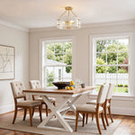 3-Light Ribbed Clear Glass Flush Mount Ceiling Light for Dining Room – Handcrafted, Premium, Bedroom, Living Room, Modern