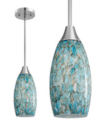 Handblown Art Glass Pendant Light for Kitchen Island – Adjustable, Brushed Nickel, Blue, Gray, Dining Room, Artisan